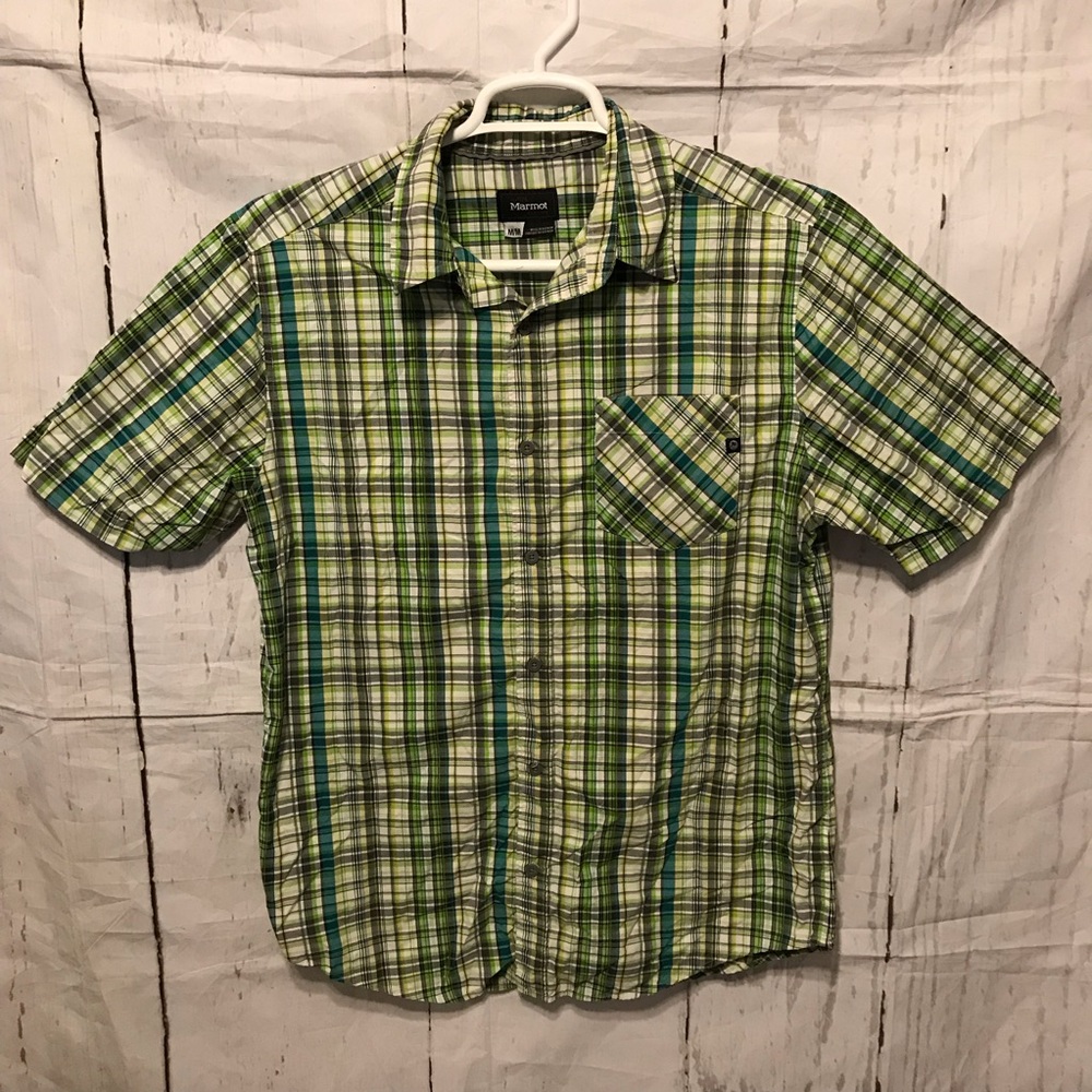 Marmot Button Front Plaid Short Sleeve Shirt Sz M